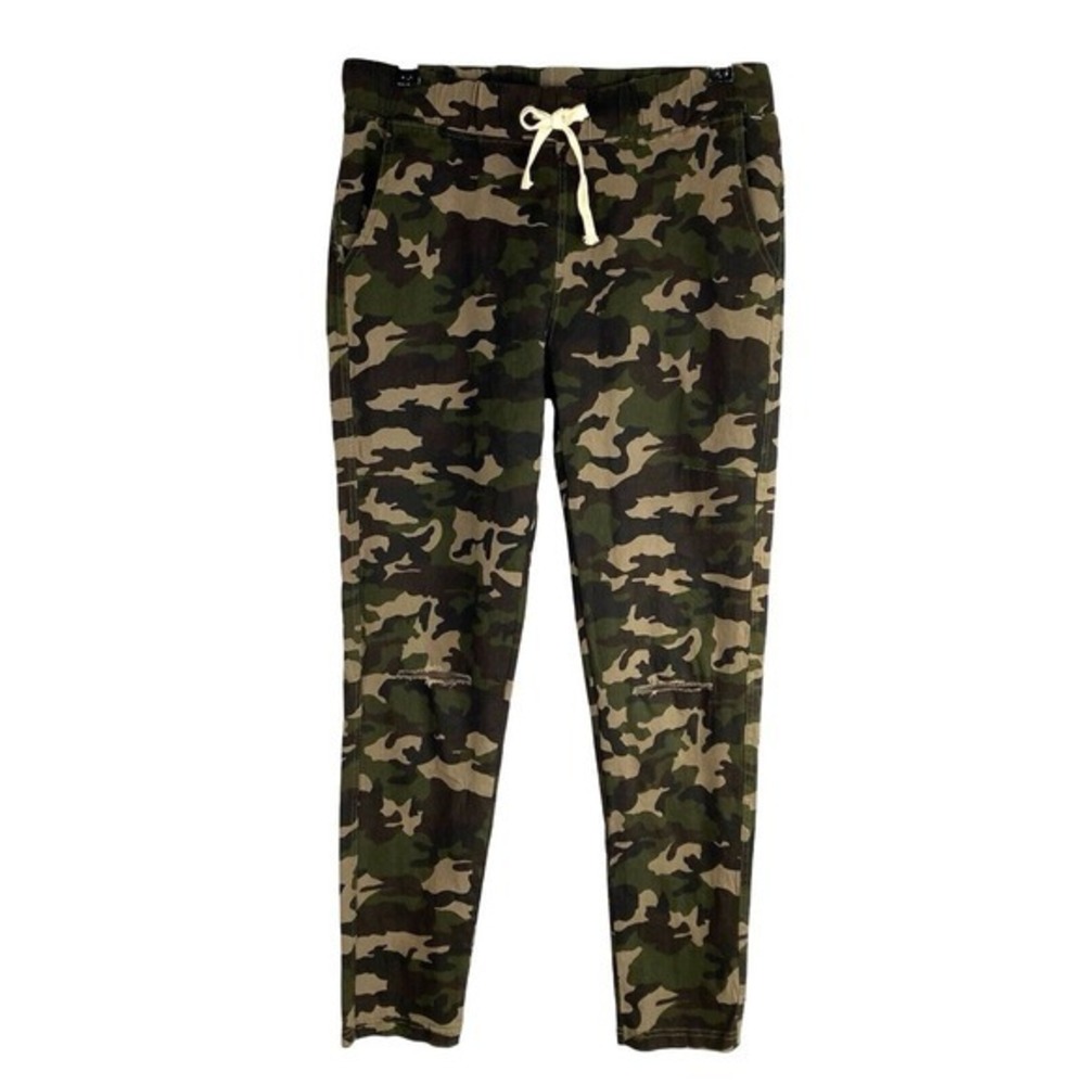 Womens Camo Pull On Pants Green Military Stretch Comfort Drawstring Waist NWOT